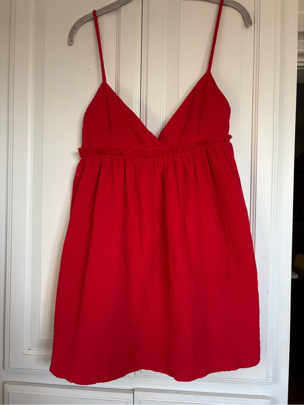 Le Lis Red Waffle Knit Spaghetti Strap Mini Babydoll Dress
